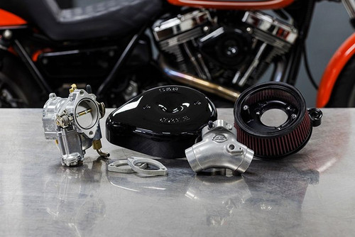 Super E Carburetor and Stealth Air Cleaner Kit, with Black Teardrop for 1984-1999 Big Twins